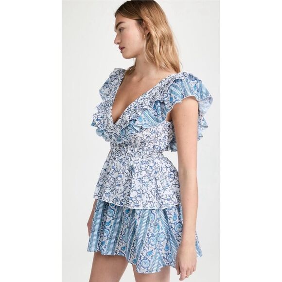 Playa Lucia Blue & White Ruffled Cotton Dress – Statement Piece! - Picture 3 of 5